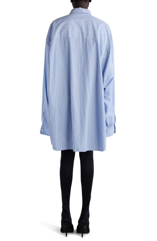 Shop Balenciaga Cut Up Stripe Asymmetric Oversize Cotton Button-up Shirt In Sky Blue/ White