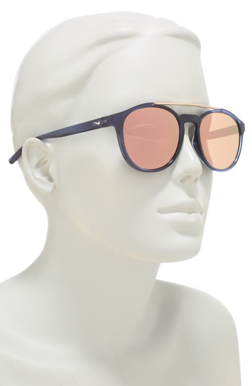 Shop Nike Kismet 54mm Round Sunglasses In Mt Mdnght Navy/grey-rose Gold