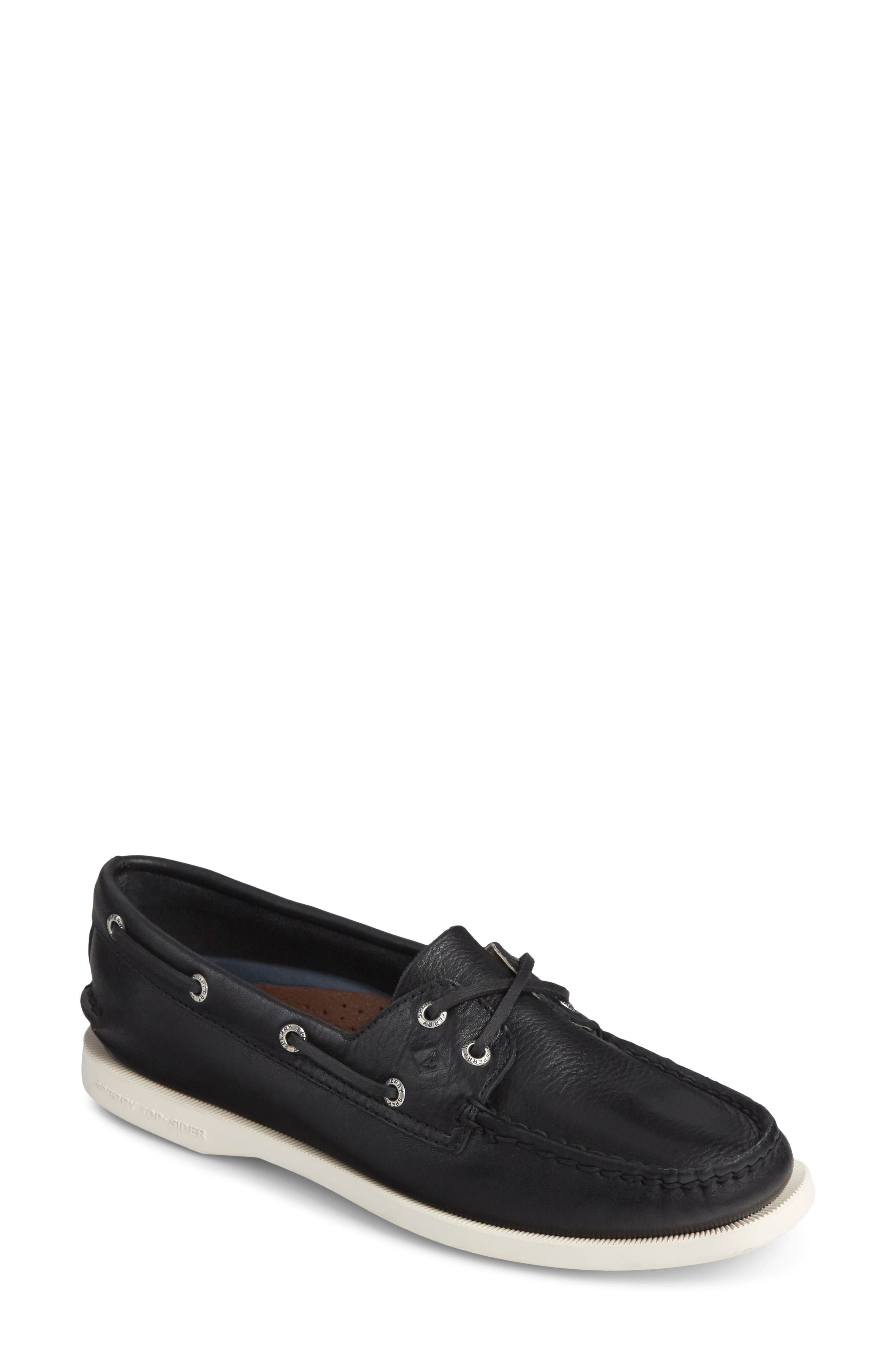 black leather boat shoes womens