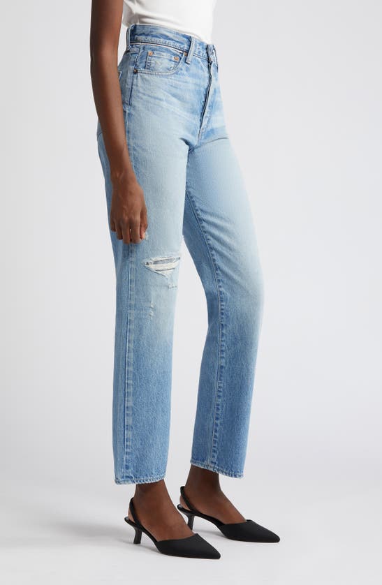 Shop Moussy Cliffdale Ripped High Waist Straight Leg Jeans In Light Blue