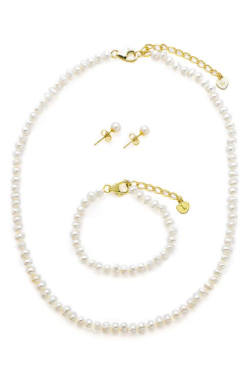 Shop Lily Nily Kids' Freshwater Pearl Necklace, Stud Earrings & Bracelet Set In Gold