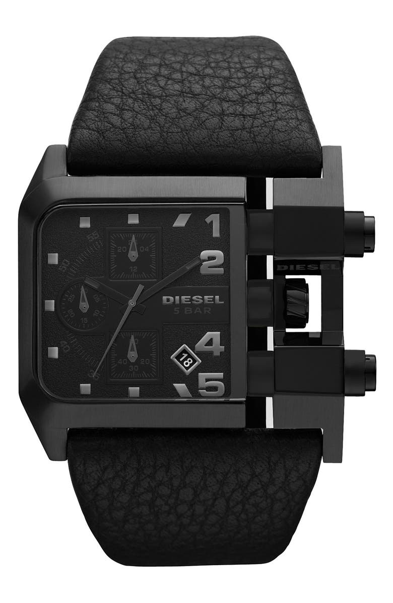 DIESEL® Large Square Leather Strap Watch | Nordstrom
