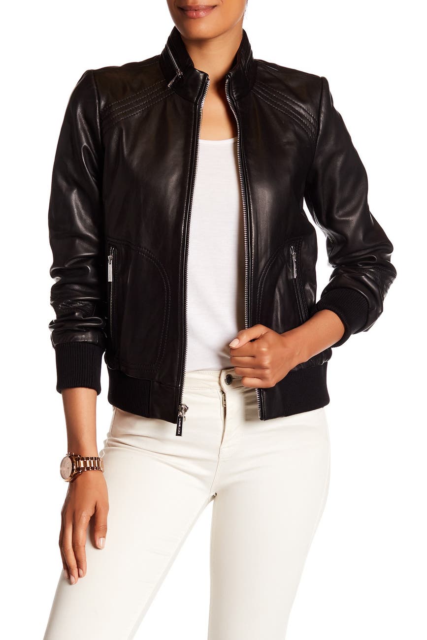 MICHAEL Michael Kors Genuine Leather Bomber Jacket Nordstrom Rack
