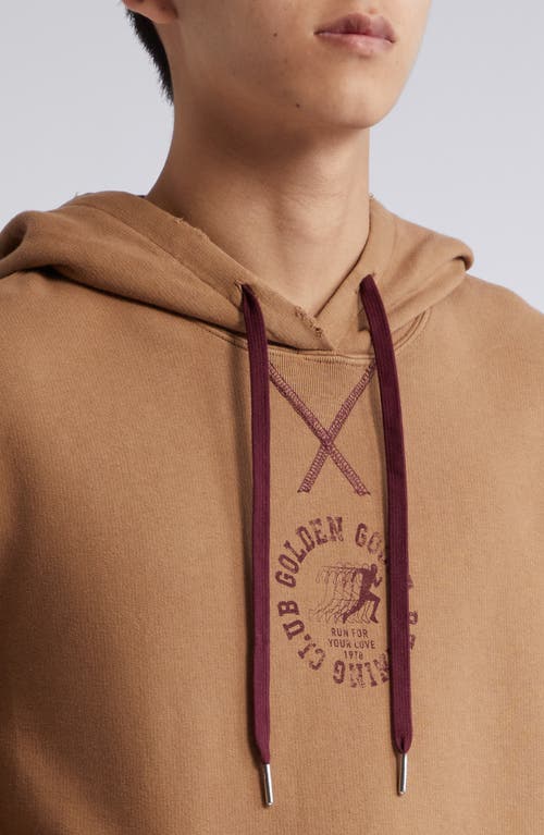 Shop Golden Goose Journey Collection Running Club Graphic Hoodie In Malt Ball/windsor Wine