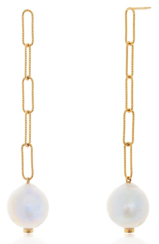 Monica Vinader Baroque Pearl Linear Drop Earrings In Gold/ Pearl