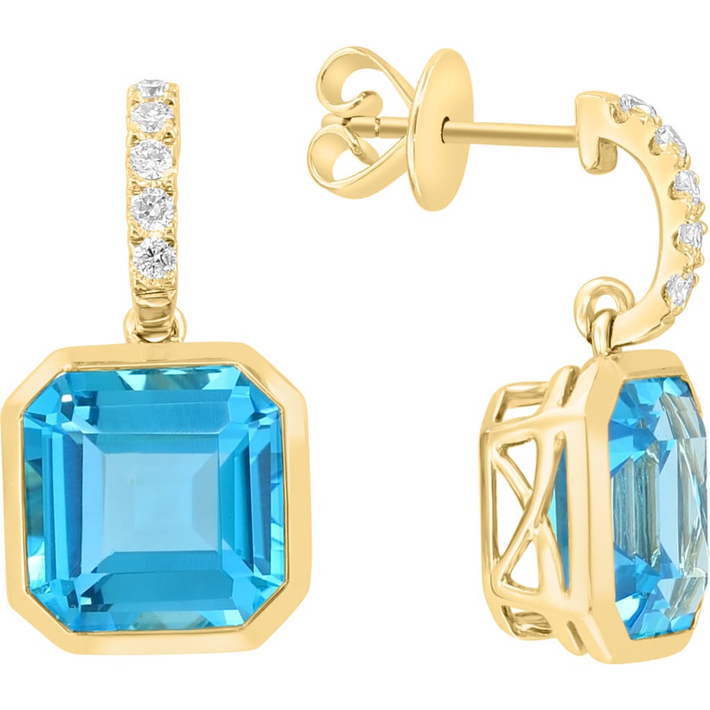 Shop Effy 14k Yellow Gold Diamond J-huggie With Blue Topaz Drop Earrings In Yellow Gold/blue