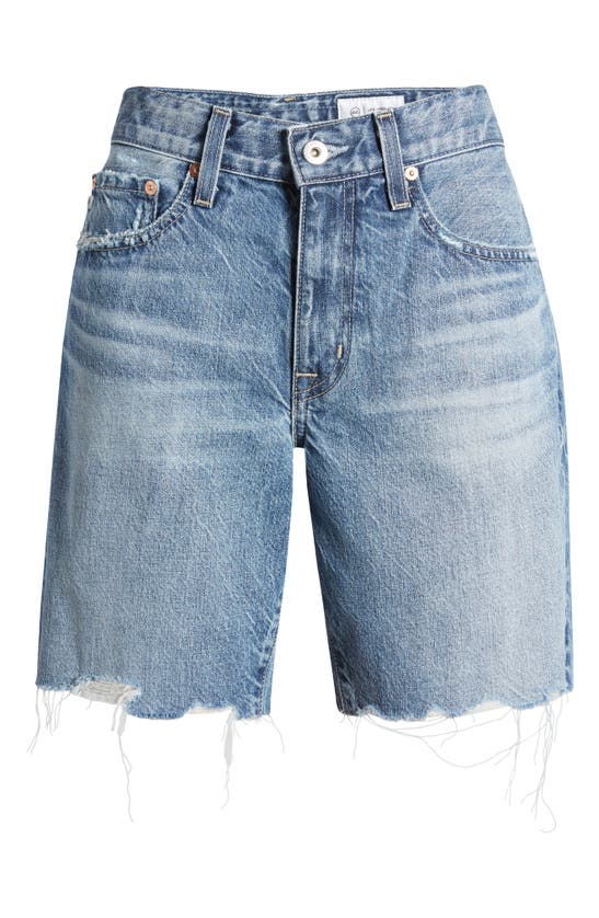 Shop Ag Ex-boyfriend Raw Hem Mid Length Denim Shorts In Myth