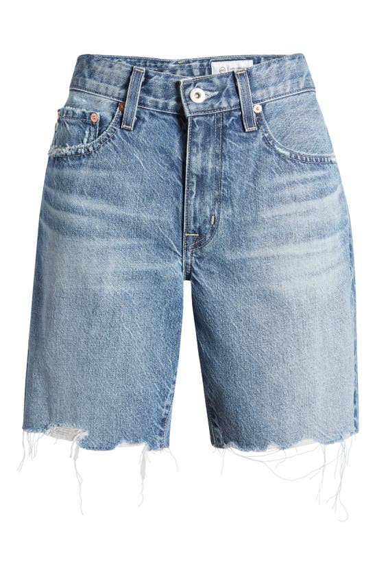 Ag Ex-boyfriend Raw Hem Mid Length Denim Shorts In Myth