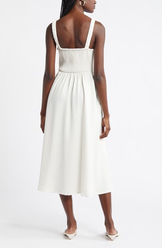 Nordstrom Smocked Bodice Sleeveless Midi Dress In Ivory Pristine