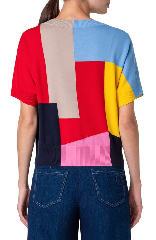 Shop Akris Punto Nyc Paper Collage Short Sleeve Cashwool® Crop Sweater In Blue Multicolor