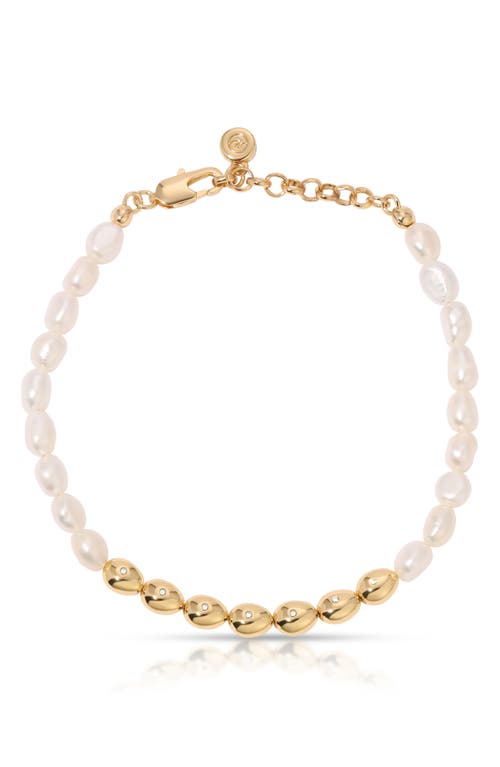Ettika Freshwater Pearl Polished Pebble Beaded Bracelet In Gold