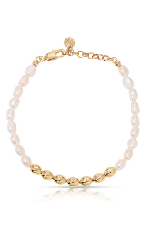 Shop Ettika Freshwater Pearl & Pebble Beaded Bracelet In Gold