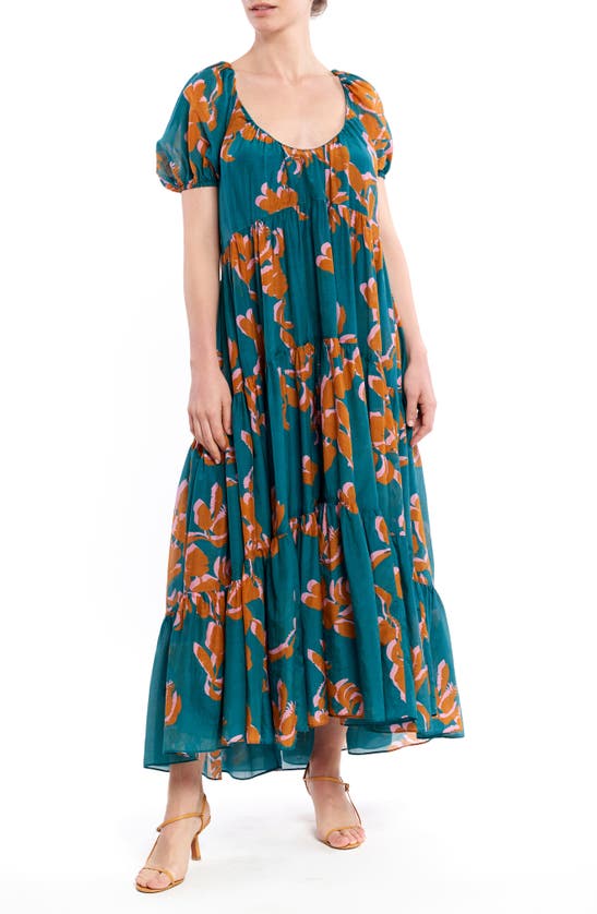 LA LIGNE FLORAL SCOOP NECK COTTON & SILK DRESS