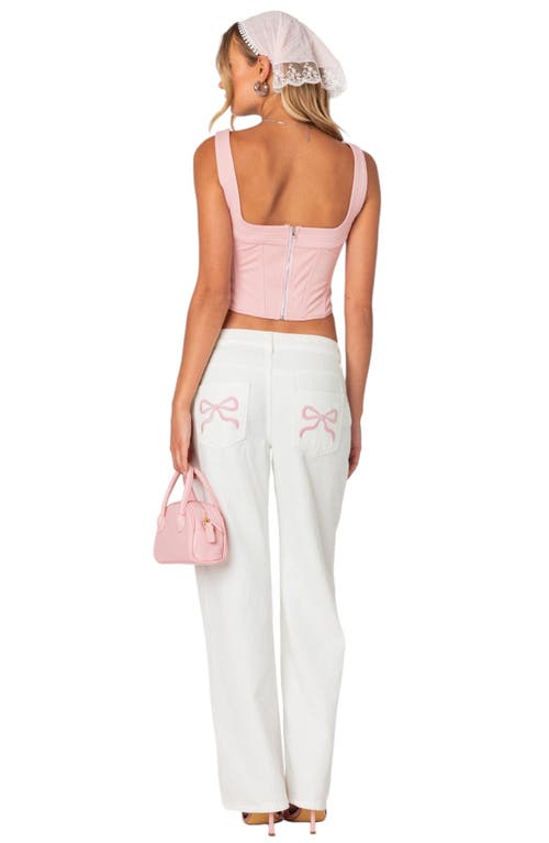 Edikted Bow Pocket Straight Leg Jeans In White