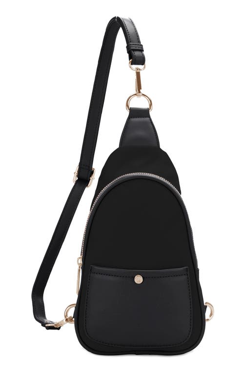Gwen Nylon & Vegan Leather Sling Bag in Black