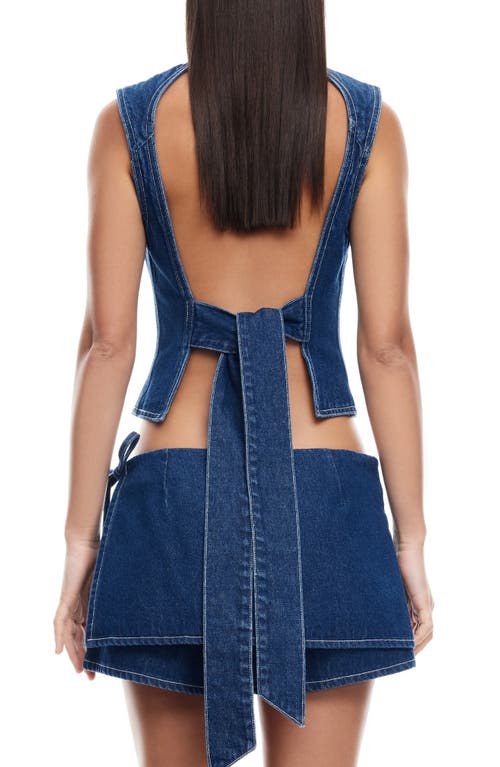 Shop Lioness Countryside Open Back Denim Top In Blue Denim