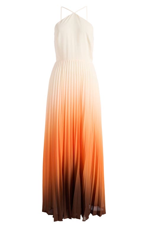 Shop Chelsea28 Dip Dye Halter Pleated Maxi Dress In Orange Ombre