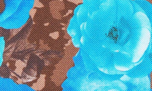 Clifton Wilson Blue & Brown Floral Silk Pocket Square In Blue