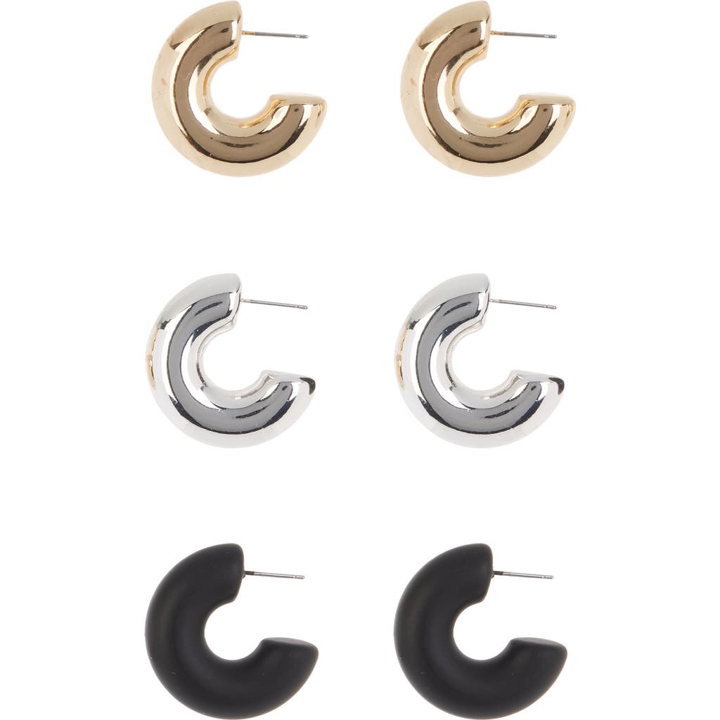 Shop Tasha Set Of 3 Huggie Hoop Earrings In Gold/silver/jet Black