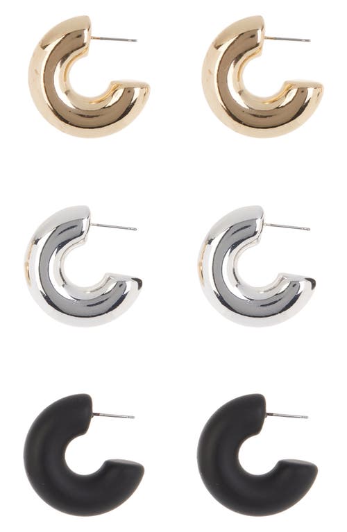 Shop Tasha Set Of 3 Huggie Hoop Earrings In Gold/silver/jet Black