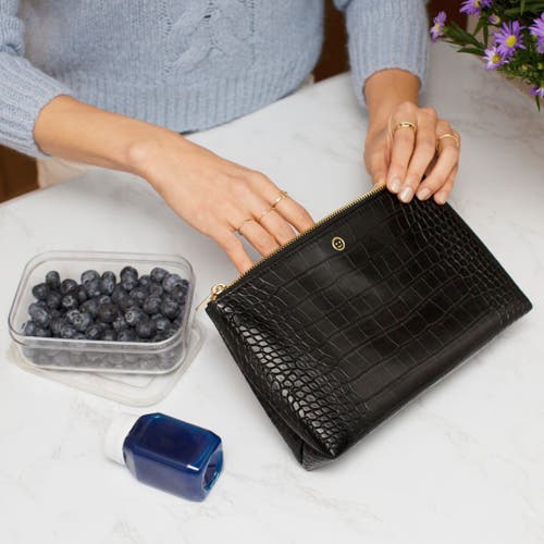 Modern Picnic The Snacker Crocodile-embossed Vegan Leather Pouch In Black Croc