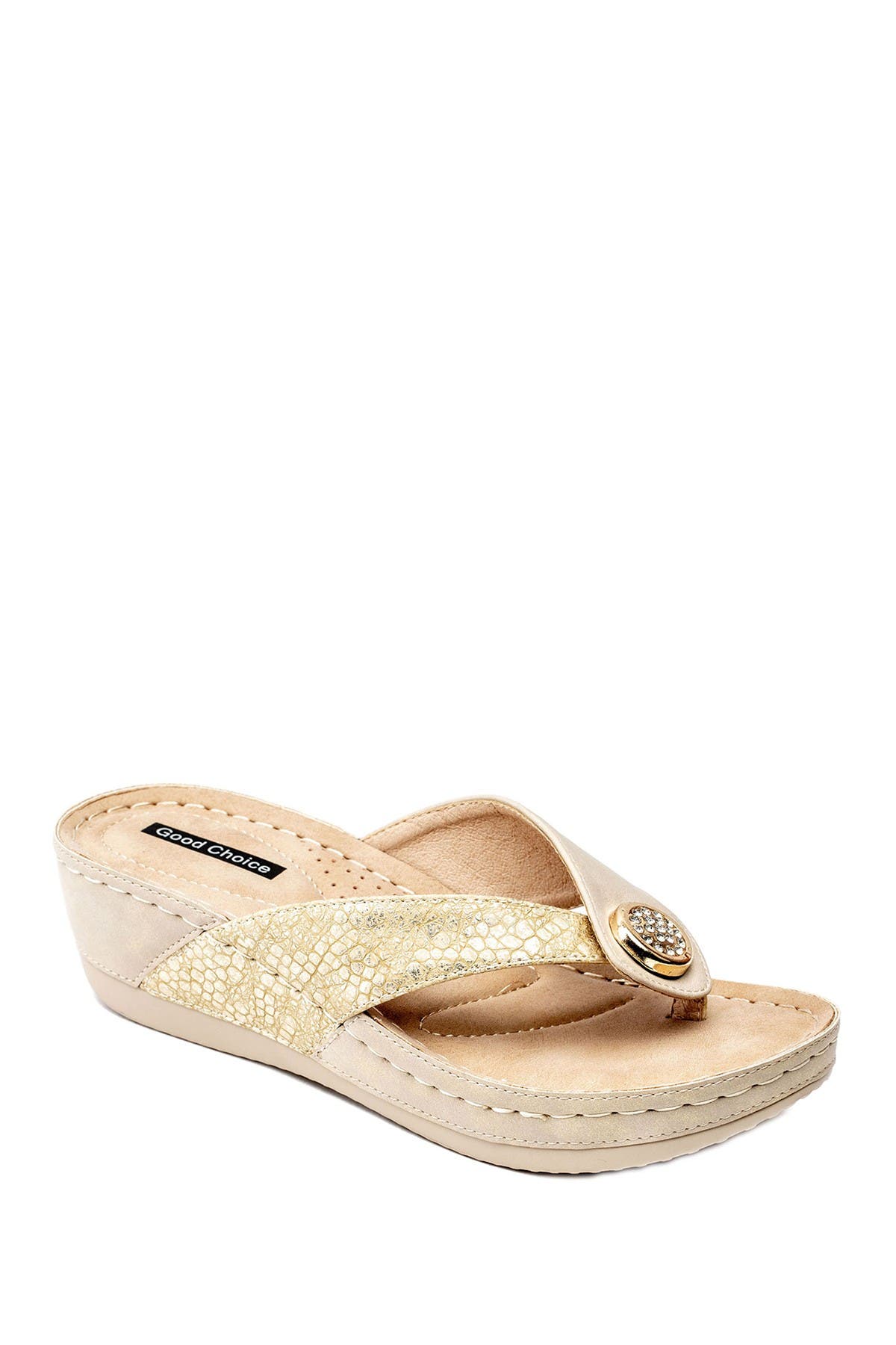 Good Choice New York Dafni Snake Embossed Thong Wedge Sandal In Gold