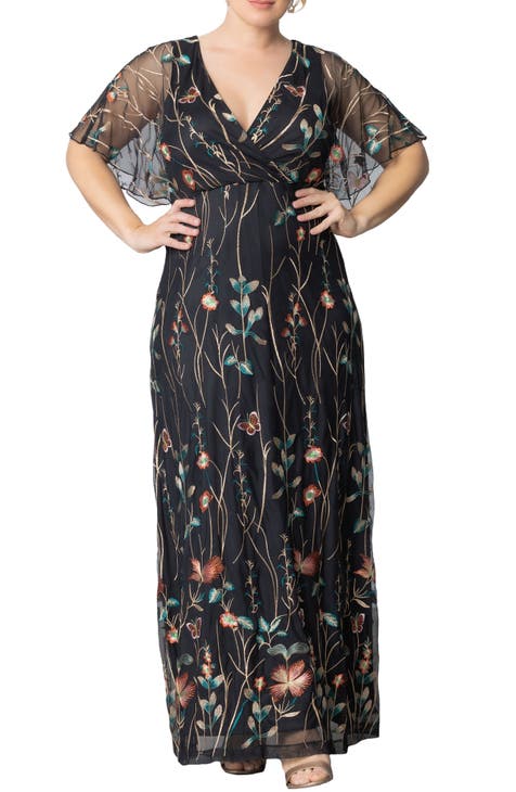 Embroidered Elegance Floral Gown (Plus Size)