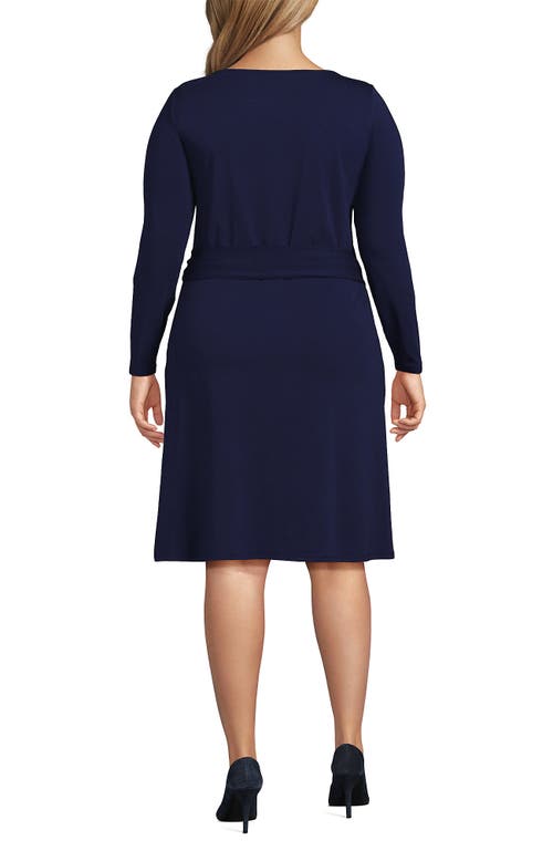 Shop Lands' End Plus Size Boatneck Long Sleeve Tie Waist Dress In Deep Sea Navy