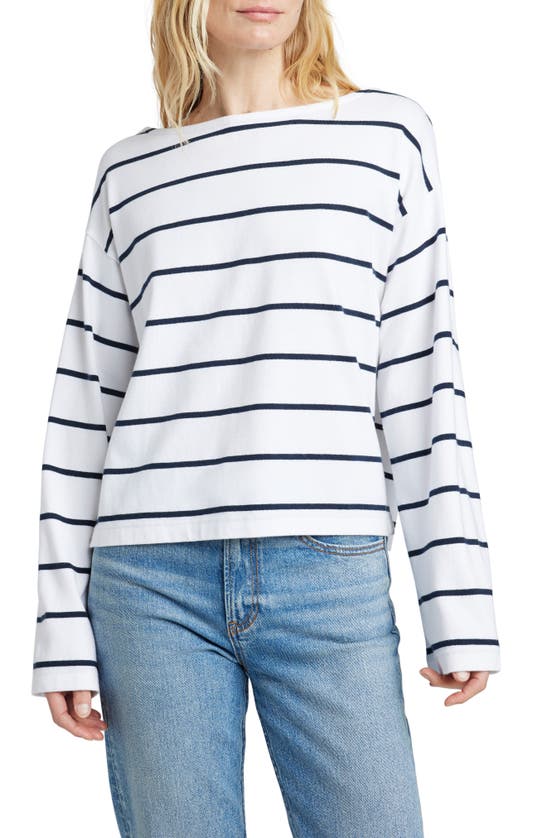 Shop Faherty Rugby Stripe Organic Cotton Boat Neck T-shirt In White Osprey Stripe