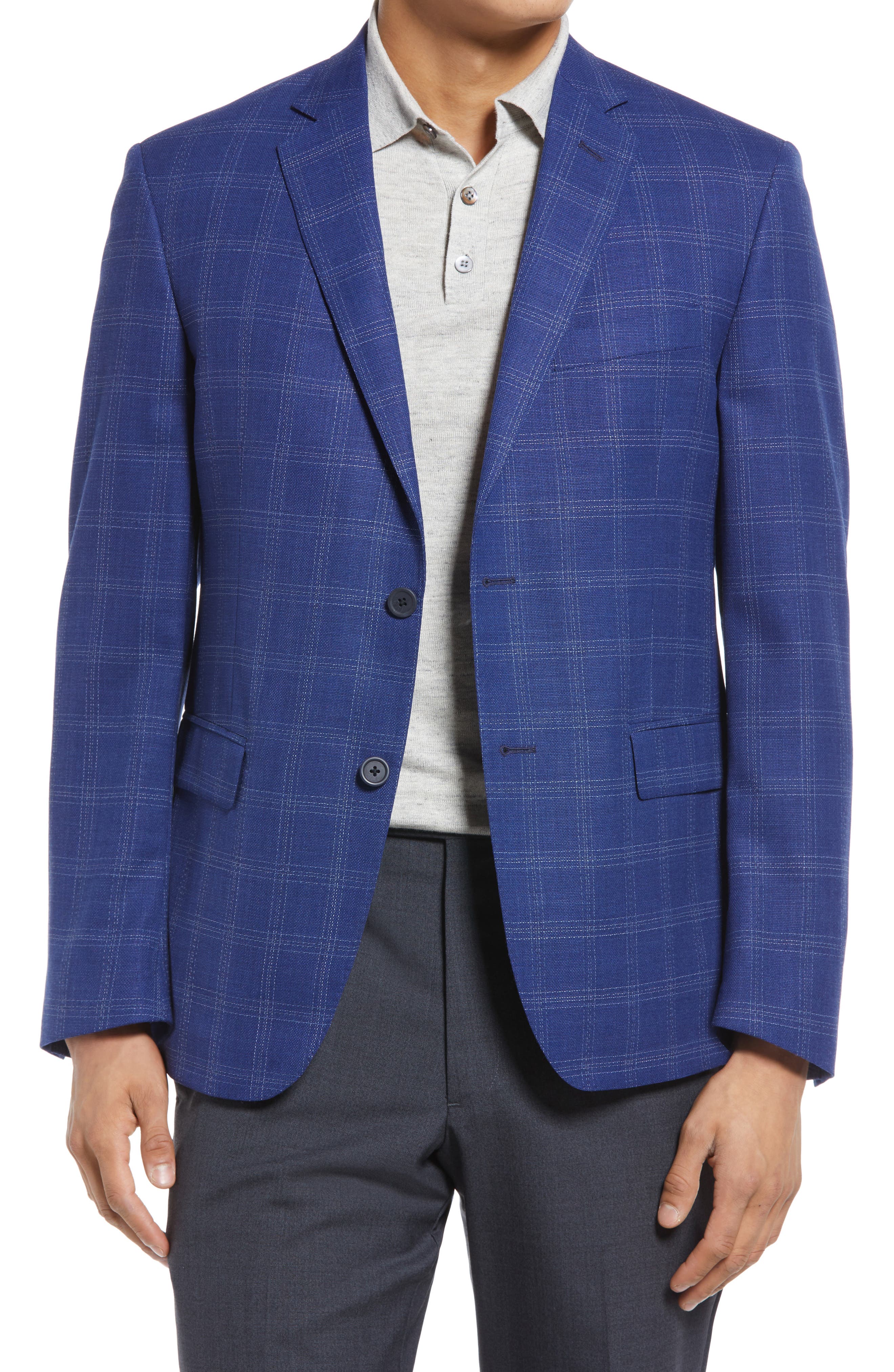 JB Britches Windowpane Wool Blend Sport Coat in Royal Blue at Nordstrom