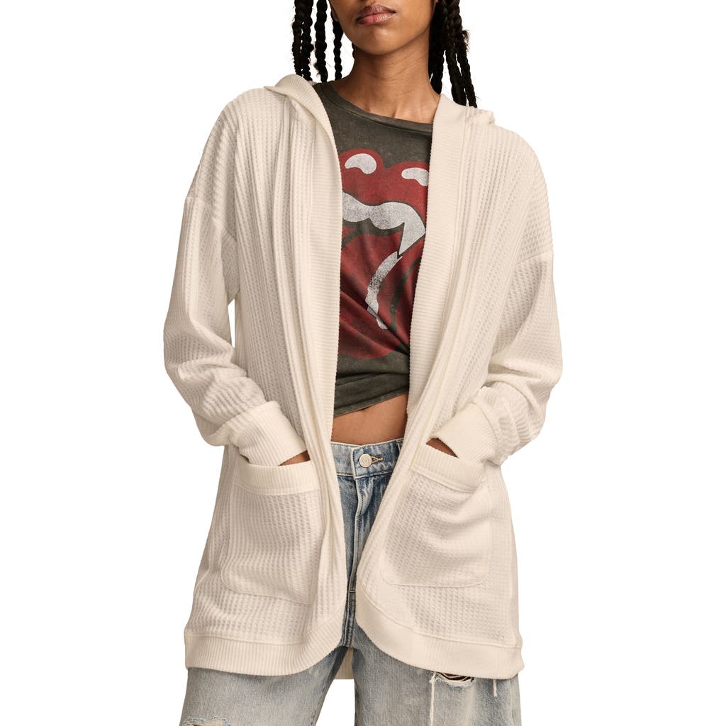 Shop Lucky Brand Waffle Knit Shawl Hoodie In Whisper White