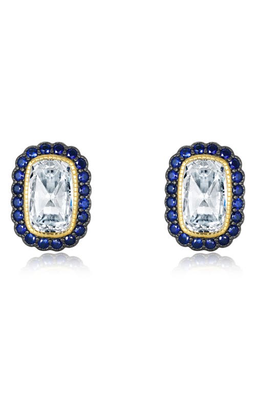 Lafonn Art Deco Simulated Diamond Halo Stud Earrings In Blue/gold