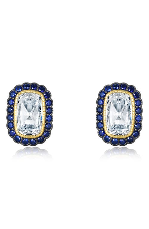 Lafonn Art Deco Simulated Diamond Halo Stud Earrings In Blue/gold