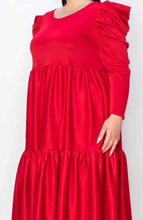 Shop L I V D Isabel Long Sleeve Tiered Maxi Dress In Red