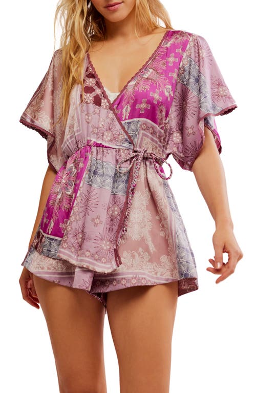 Shop Free People Oasis Satin Faux Wrap Pajama Romper In Dawn Pink Combo