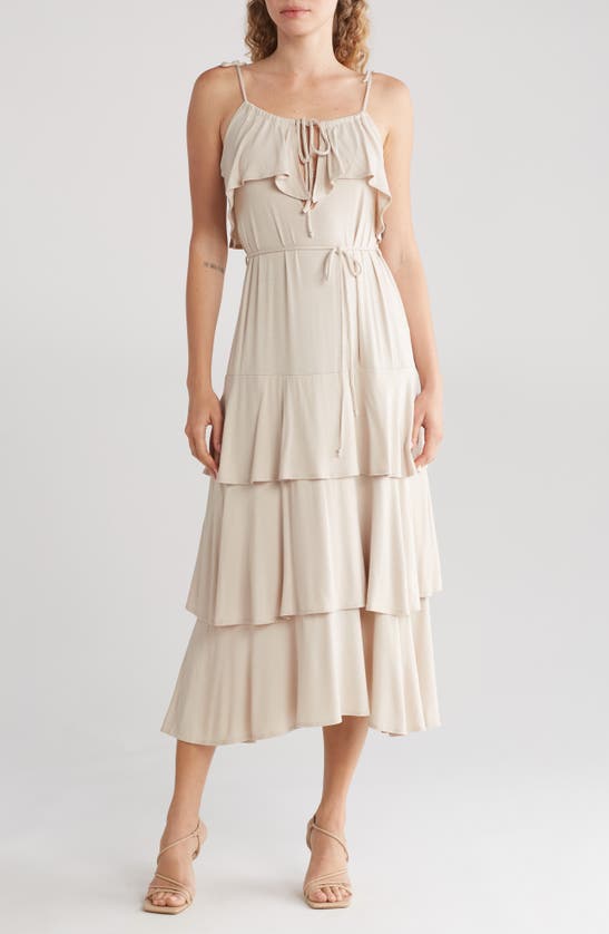Shop Go Couture Ruffle Tiered Midi Slipdress In Sand