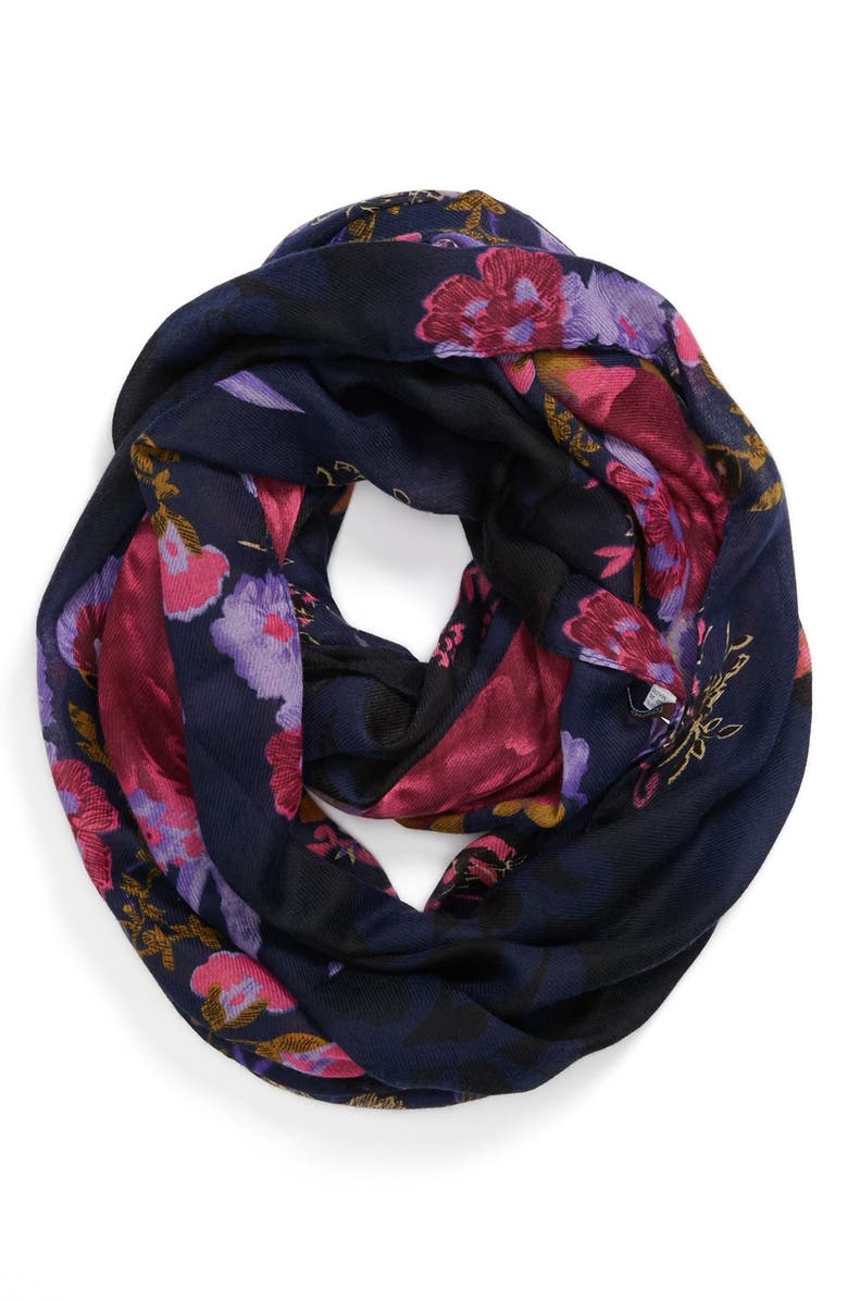 TASHA 'Ring of Flowers' Infinity Scarf, Main, color, NAVY