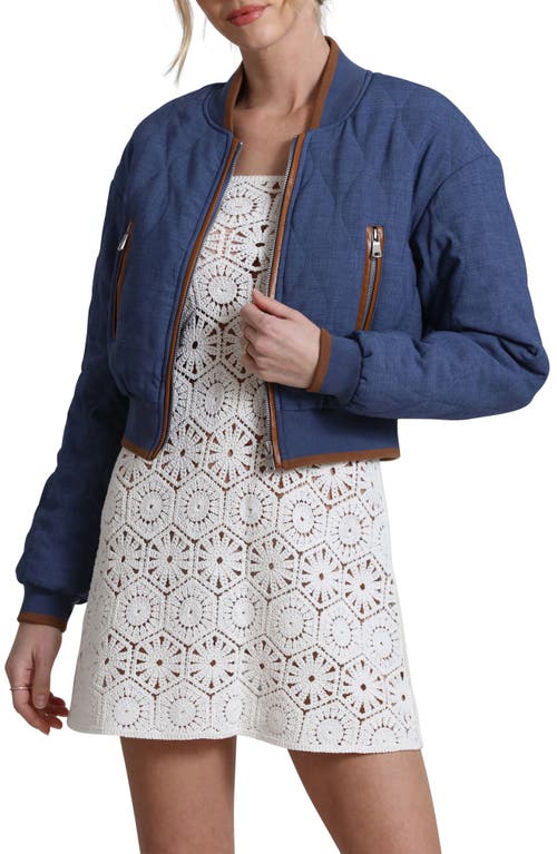 Shop Avec Les Filles Quilted Chambray Bomber Jacket In Medium Wash
