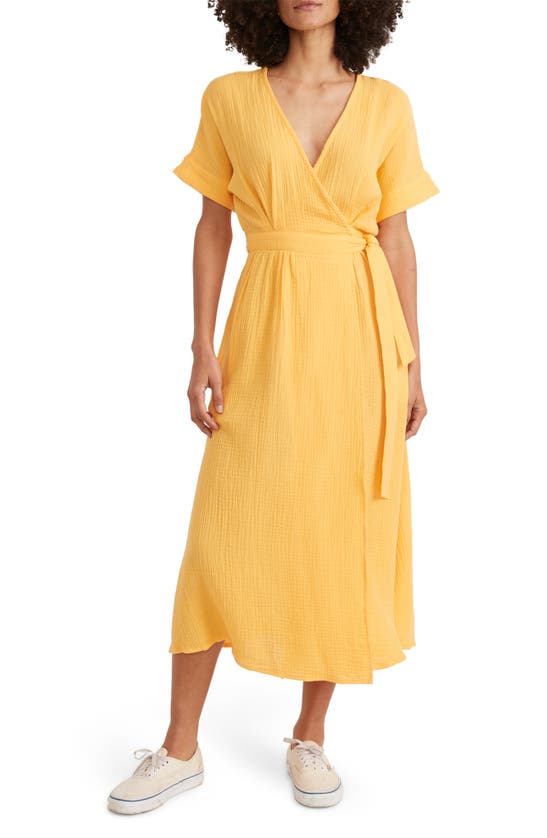 Shop Marine Layer Valencia Wrap Midi Dress In Golden Yellow