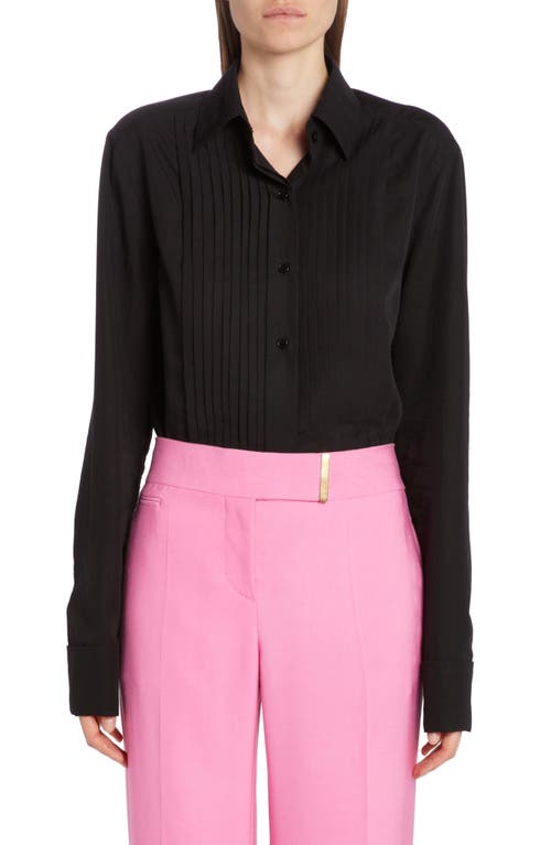 TOM FORD Lyocell & Silk Plastron Button-Up Shirt Black at Nordstrom, Us