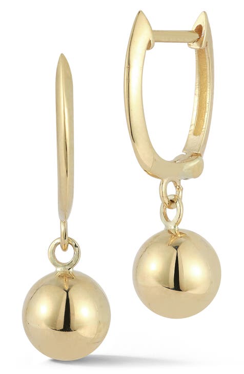 14K Gold Huggie Drop Earrings