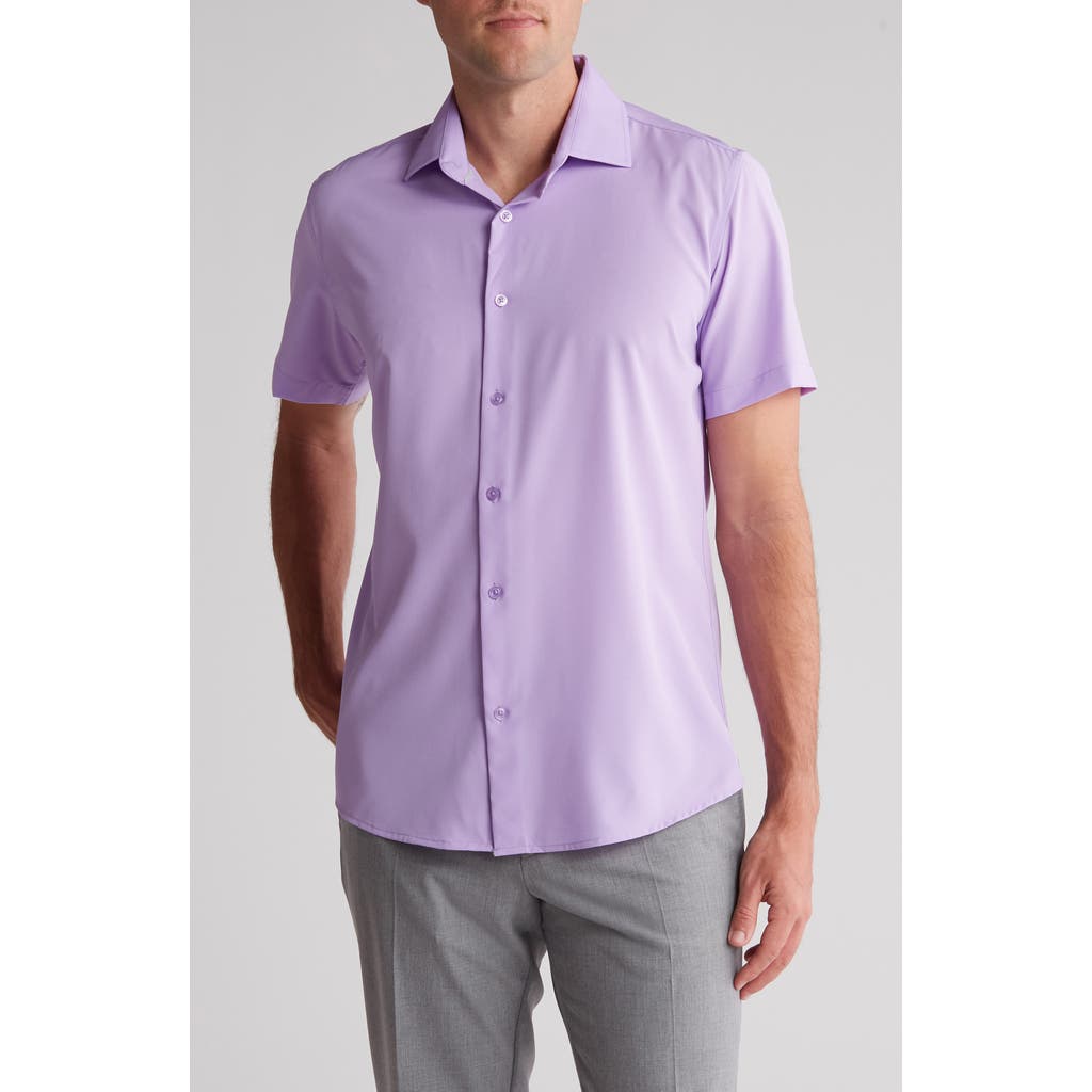 Shop Tom Baine Slim Fit Performance Short Sleeve Button-up Shirt In Purple