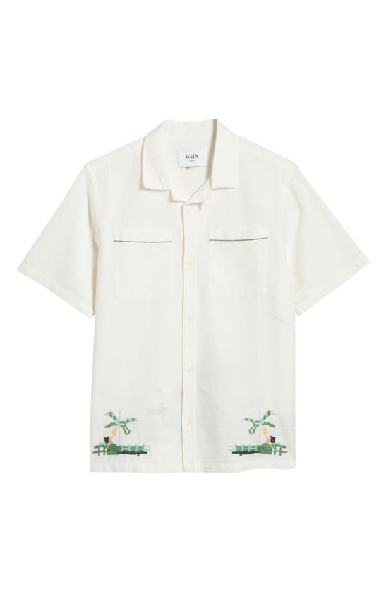 Shop Wax London Newton Short Sleeve Cotton & Linen Convertible Collar Camp Shirt In Ecru