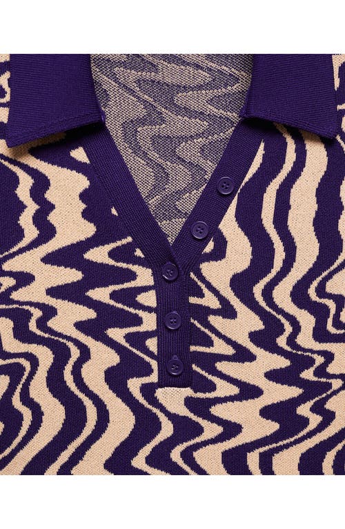 Mango Wavy Short Sleeve Polo Sweater In Medium Purple