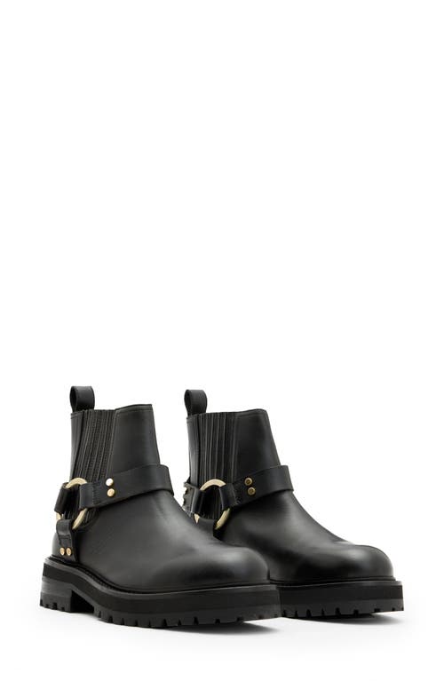 Shop Allsaints Maddie Lug Sole Biker Boot In Black/warm Brass