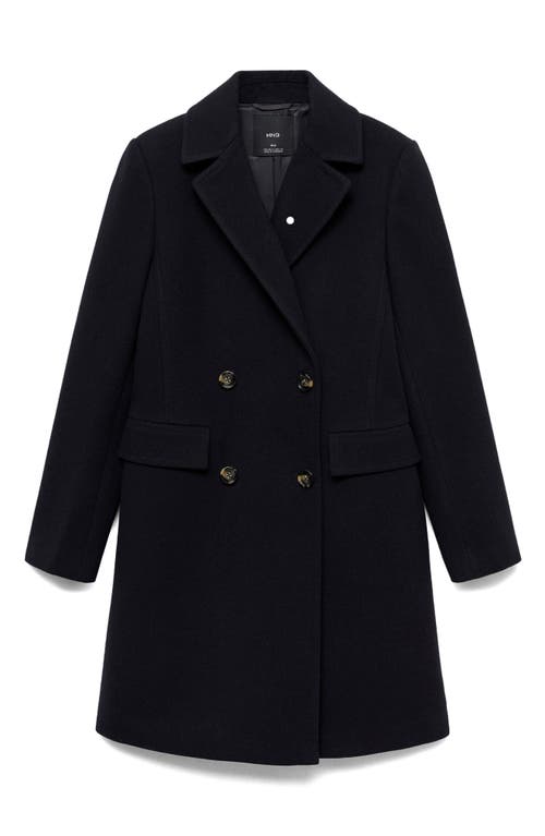 Shop Mango Double Breasted Longline Coat In Dark Navy