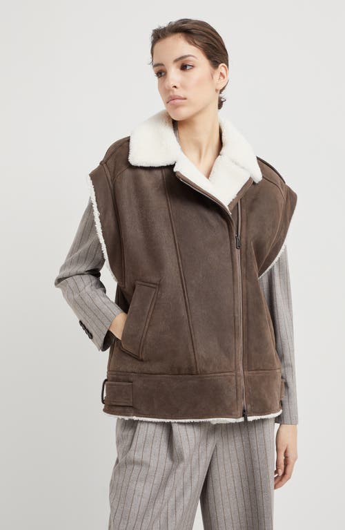 Shop Brunello Cucinelli Shearling Biker Jacket In Light Grey