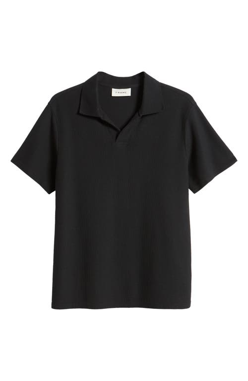 Frame Jacquard Short Sleeve Open Collar Polo Shirt In Black