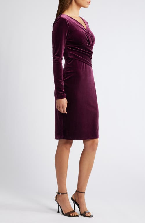 Eliza J Ruched Long Sleeve Velvet Body-con Dress In Plum
