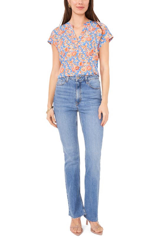 Shop Vince Camuto Floral V-neck Top In French Blue